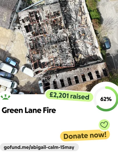 Screenshot of the Green Lane Fire GoFundMe page for Dalbergia furniture business