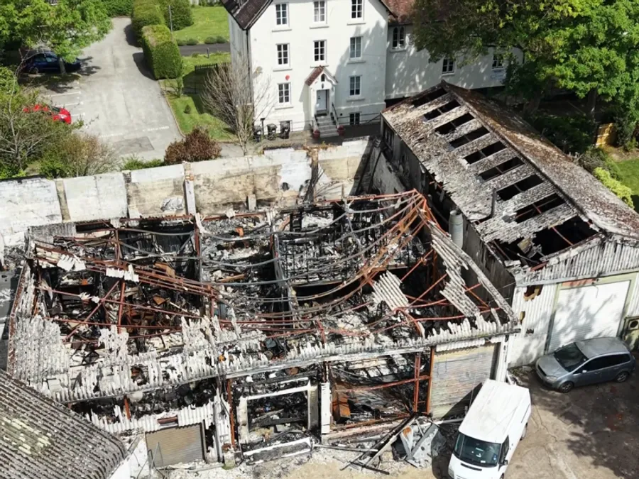 Remains of the Dalbergia workshop after the industrial unit fire in Fordingbridge