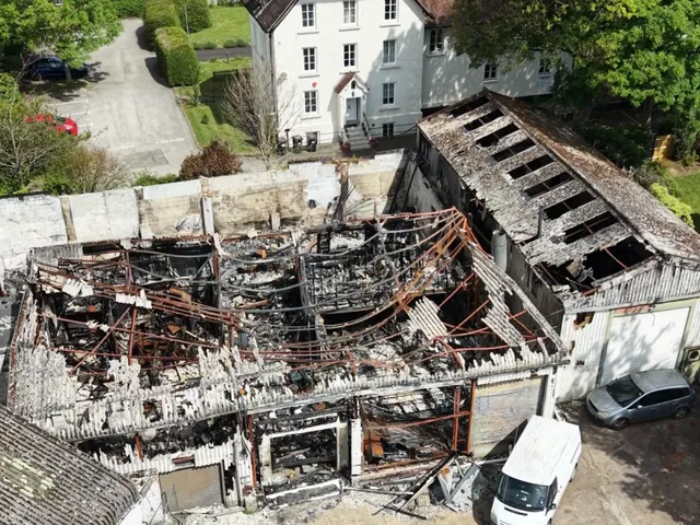Remains of the Dalbergia workshop after the industrial unit fire in Fordingbridge