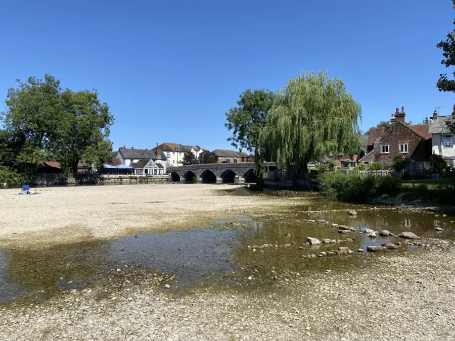 The River Avon at Fordingbridge showing unusually low water levels