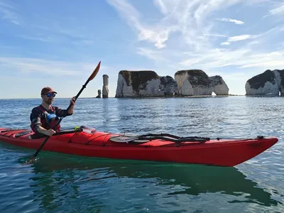 Kayak with view of the Needles in the background