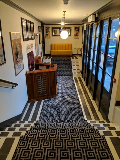 Foyer and stairs in the entrance of the restored Art Deco cinema